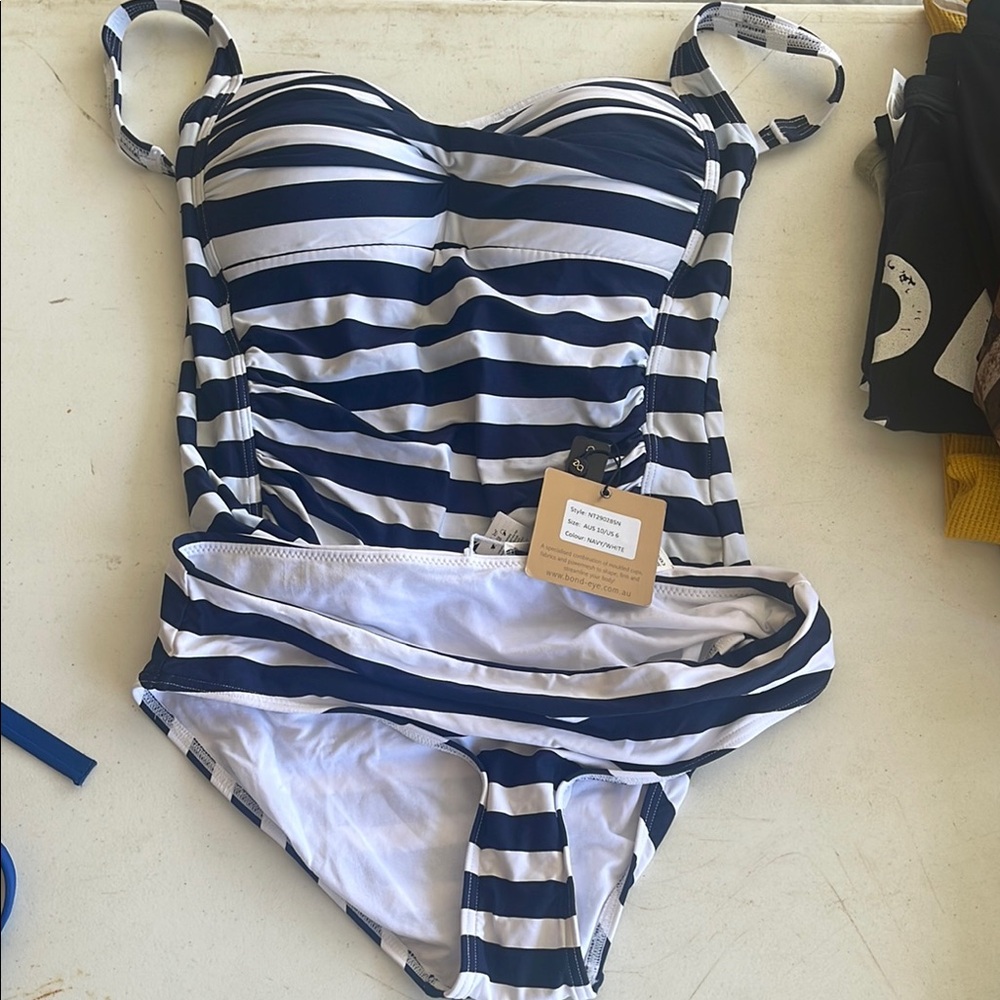 Navy Striped women One Piece Swimsuit